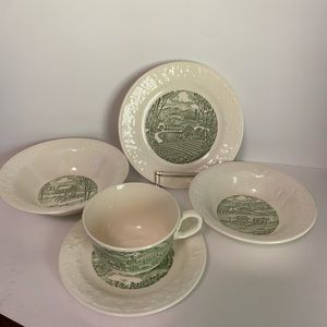 Vintage Homer Laughlin Quaker Oats pastoral dishes